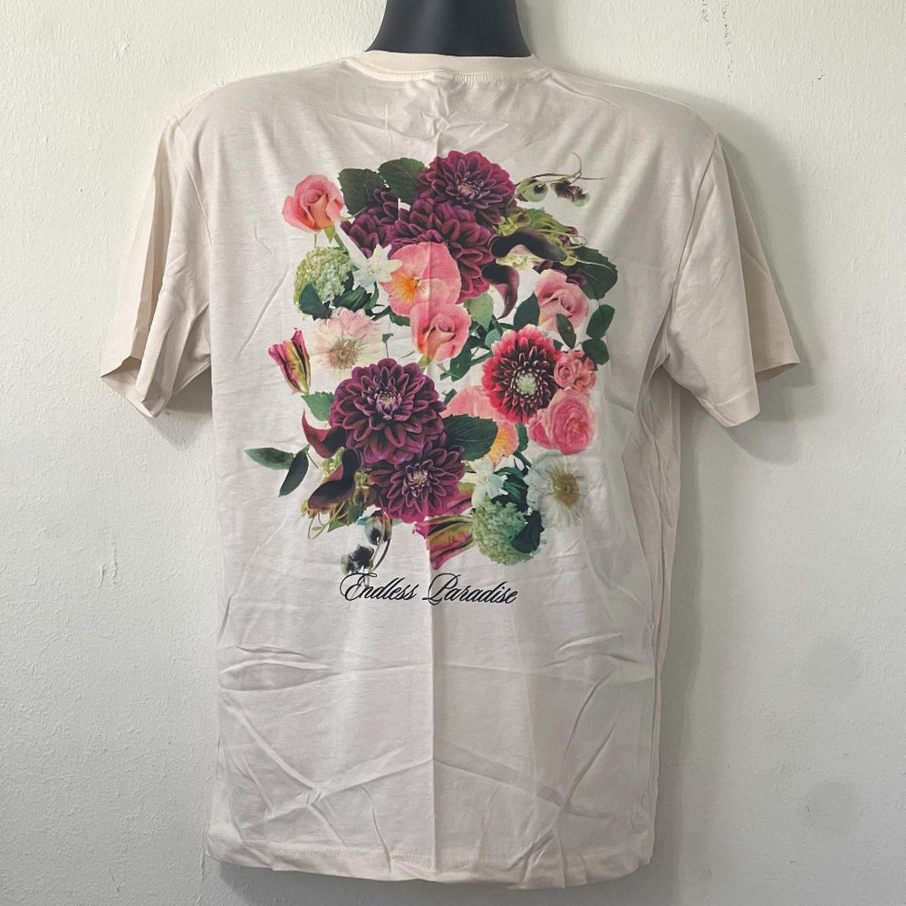 'Endless Paradise' With Back Floral Design Regular Fit Tee Shirt in Cream